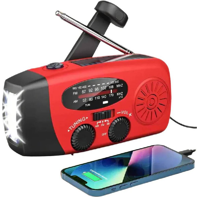 Emergency Hand Crank Radio with Flashlight, Portable AM FM WB Radio with Rechargeable Battery and LED Light