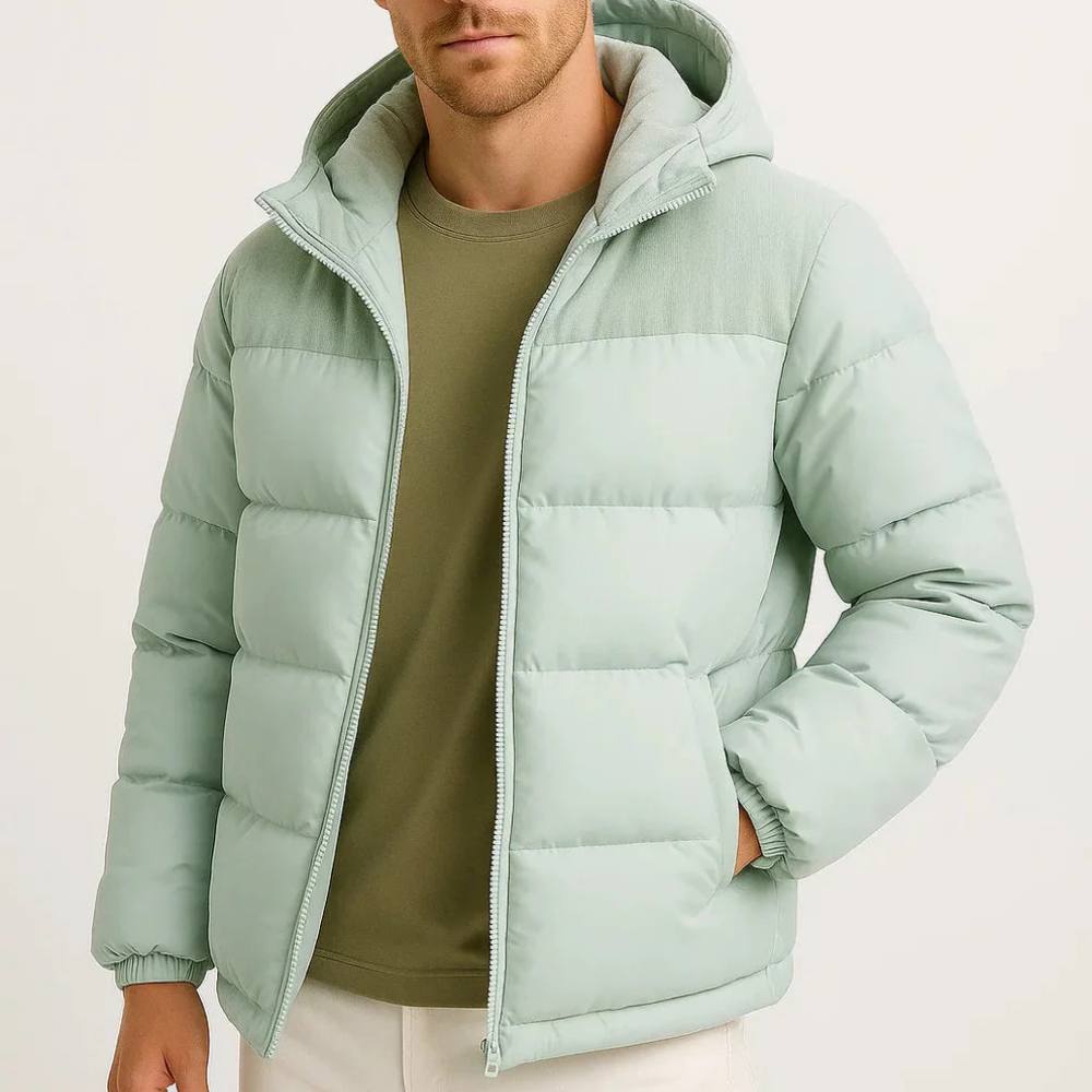 Men's Lightweight Puffer Jacket with Hood for Winter