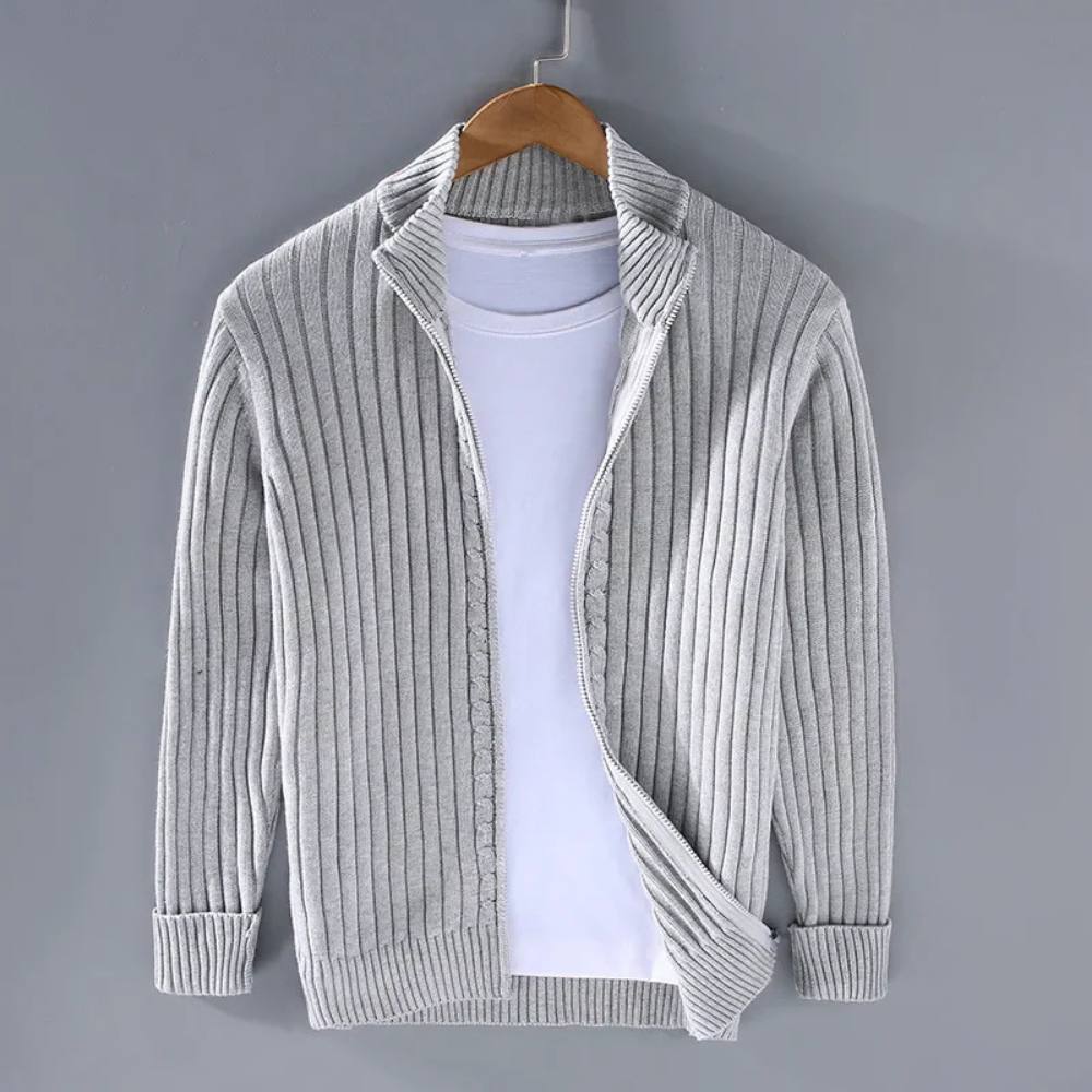 Men's Zip Cardigan, Modern Knitted Sweater with Refined Fit