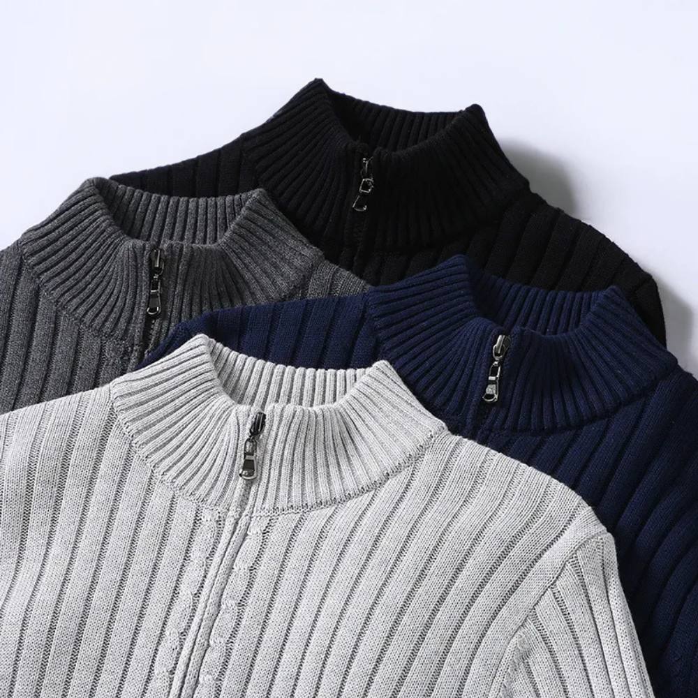 Men's Zip Cardigan, Modern Knitted Sweater with Refined Fit