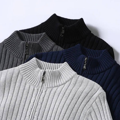 Men's Zip Cardigan, Modern Knitted Sweater with Refined Fit
