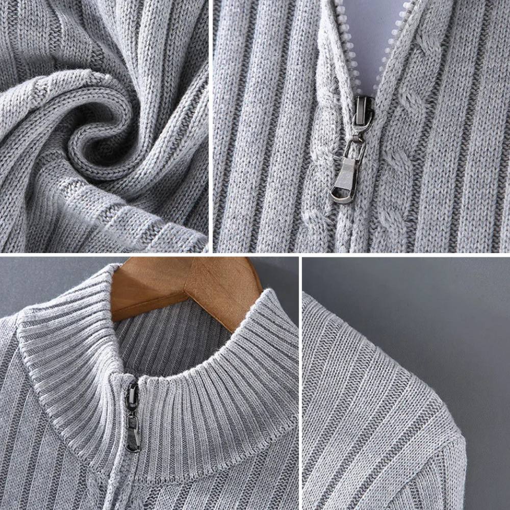 Men's Zip Cardigan, Modern Knitted Sweater with Refined Fit