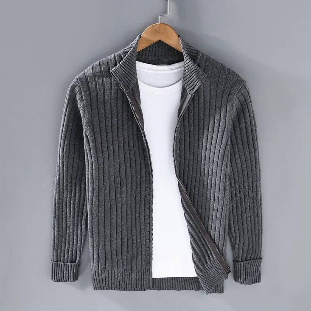 Men's Zip Cardigan, Modern Knitted Sweater with Refined Fit