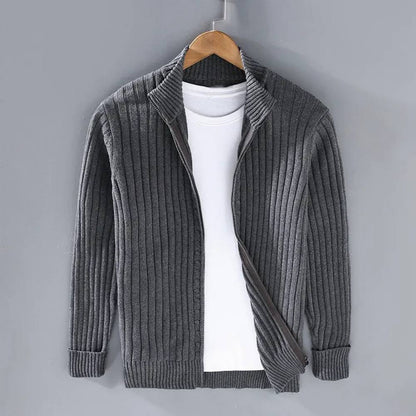Men's Zip Cardigan, Modern Knitted Sweater with Refined Fit