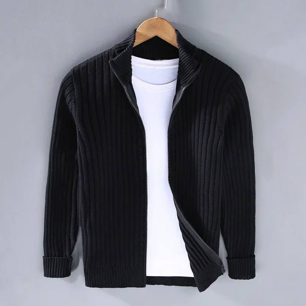 Men's Zip Cardigan, Modern Knitted Sweater with Refined Fit
