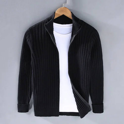 Men's Zip Cardigan, Modern Knitted Sweater with Refined Fit
