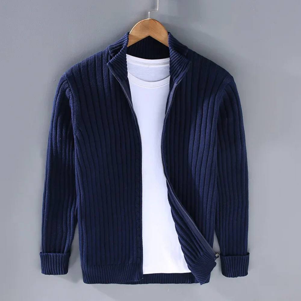Men's Zip Cardigan, Modern Knitted Sweater with Refined Fit