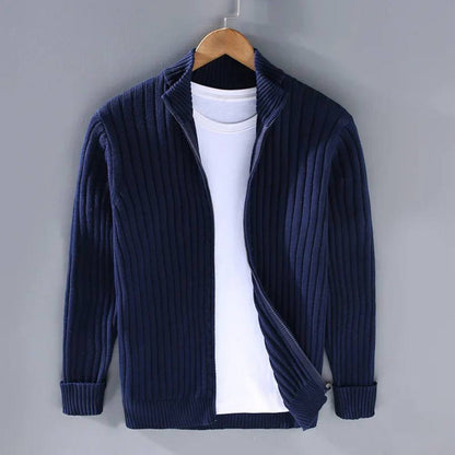 Men's Zip Cardigan, Modern Knitted Sweater with Refined Fit