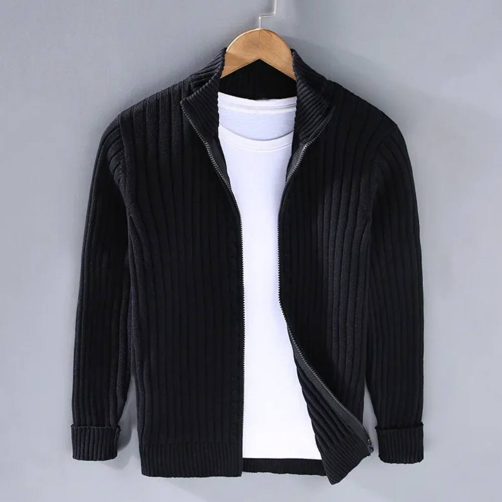 Men's Zip Cardigan, Modern Knitted Sweater with Refined Fit