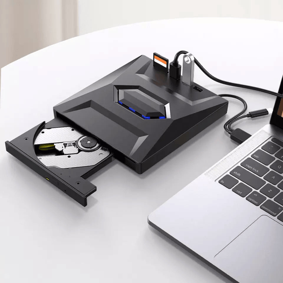 External CD/DVD Drive with SD Card and USB Hub for Laptop and PC