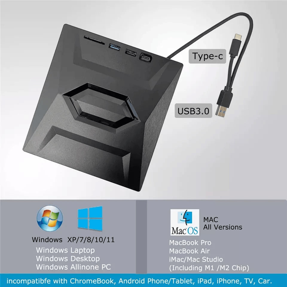 External CD/DVD Drive with SD Card and USB Hub for Laptop and PC