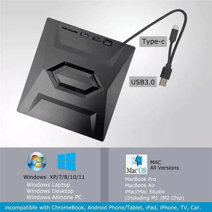 External CD/DVD Drive with SD Card and USB Hub for Laptop and PC