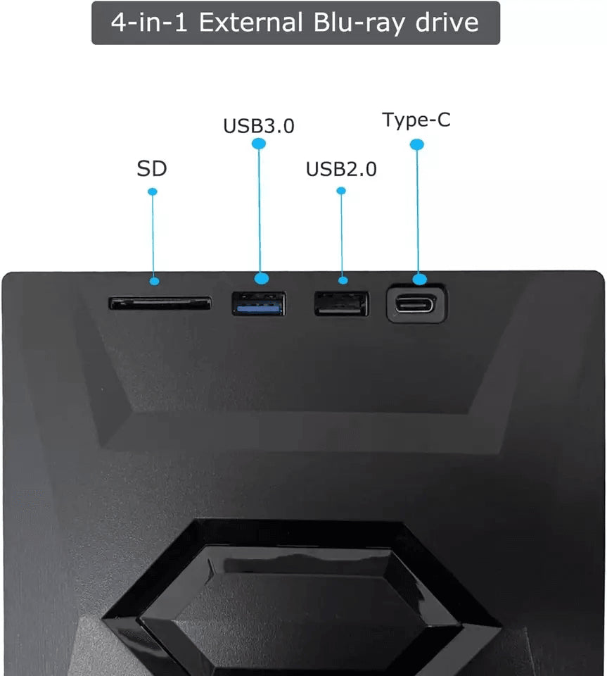External CD/DVD Drive with SD Card and USB Hub for Laptop and PC
