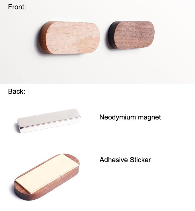 Wooden Oval Key Holder with Magnetic Backing and Adhesive Wall Mount