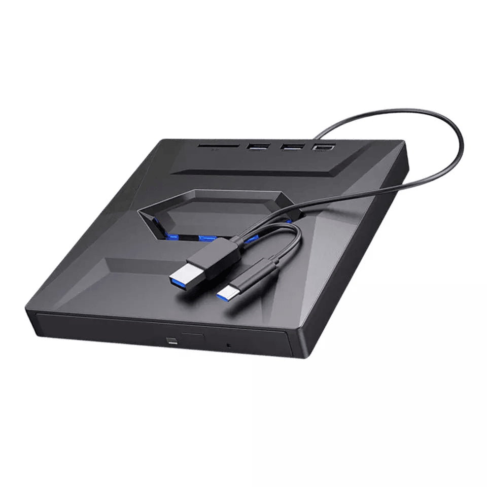 External CD/DVD Drive with SD Card and USB Hub for Laptop and PC