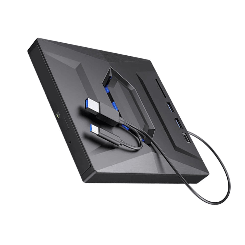 External CD/DVD Drive with SD Card and USB Hub for Laptop and PC
