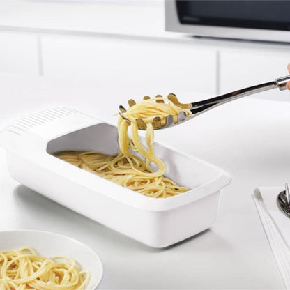 All-in-One Microwave Pasta Cooker with Built-In Strainer for Vegetables and Spaghetti