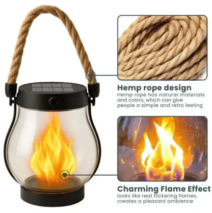 Solar Powered Outdoor Flame Effect Lantern with Flickering LED Light for Garden and Patio Decor