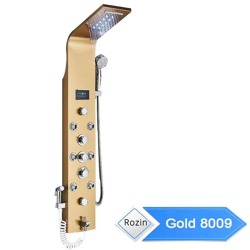 Shower Panel Tower with LCD Display, Rainfall Waterfall and Massage Jets, 6 Mode Settings