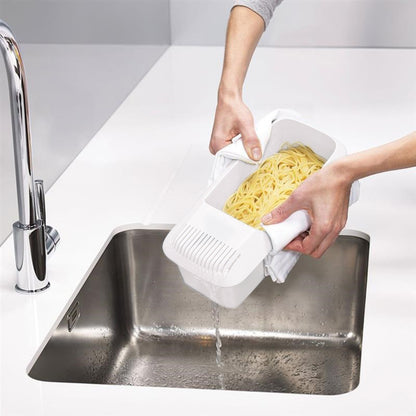 All-in-One Microwave Pasta Cooker with Built-In Strainer for Vegetables and Spaghetti