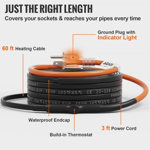 Self-Regulating Pipe Heating Cable with Freeze Prevention Wrap for Water Lines