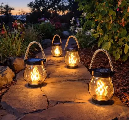 Solar Powered Outdoor Flame Effect Lantern with Flickering LED Light for Garden and Patio Decor