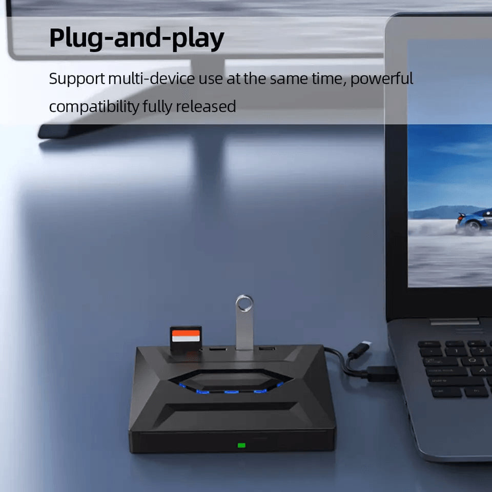 External CD/DVD Drive with SD Card and USB Hub for Laptop and PC