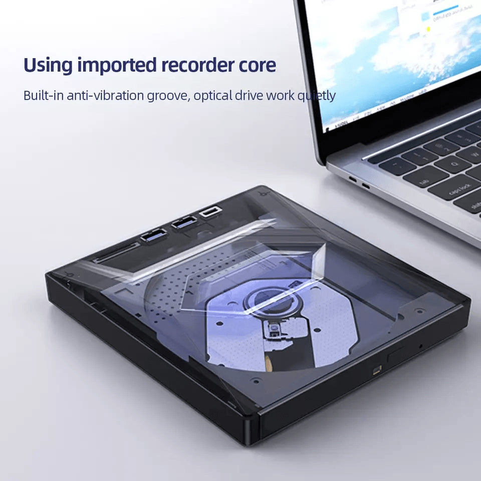 External CD/DVD Drive with SD Card and USB Hub for Laptop and PC