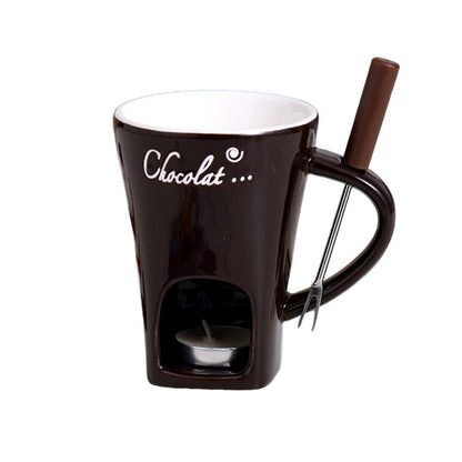 Ceramic Fondue Cup with Candle Warmer and Stainless Steel Fork