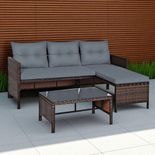 Ravello 3 Piece Wicker Sofa Set, Tempered Glass Table