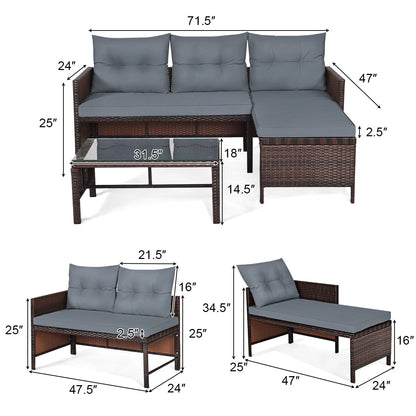 Ravello 3 Piece Wicker Sofa Set, Tempered Glass Table