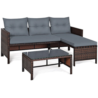 Ravello 3 Piece Wicker Sofa Set, Tempered Glass Table
