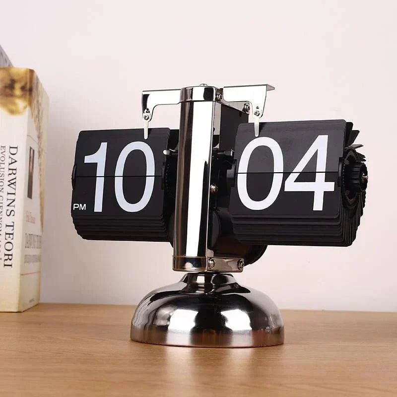 Flip Card Desk Clock with Silent Quartz Movement and Large Numbers